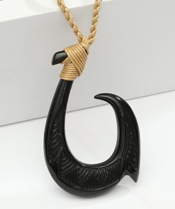 Koa Wood Plain Fish Hook Necklace 25x45mm